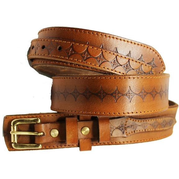 45-46 Men's 100% Leather Casual Jean Dress Ranger Belt Cross Tan 12RAA22TN