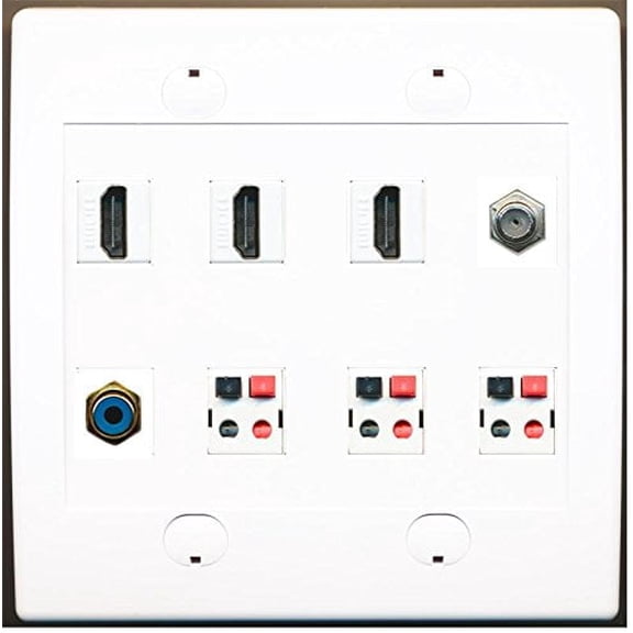 RiteAV 3 Port HDMI 1 x Coax 1 x RCA Blue Subwoofer and 3 Speaker Jack Wallplate
