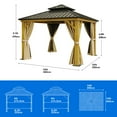 thumbnail image 2 of Dextrus 10' x 10' Double Roof Hardtop Gazebo, Wood Grain Galvanized Steel with Netting & Curtains, 2 of 6