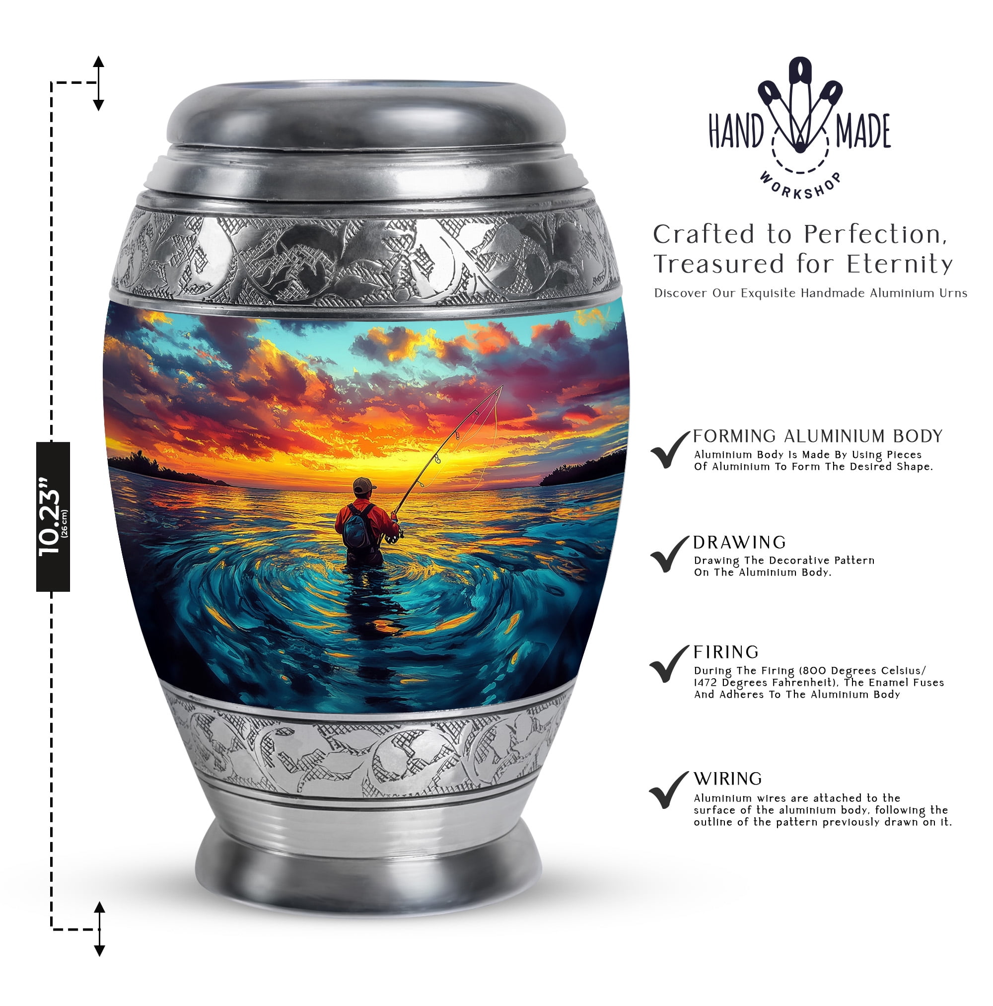 SABURIAL Fishing Urn - Decorative Cremation Urns - Keepsake Urns For Human Ashes Adult Male - Large Burial Urn For Ashes For Women & Men - Combo Of 10 Inch & 3 Inch