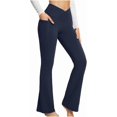 thumbnail image 6 of Women's Bootcut Yoga Pants Workout Flare Leggings High Waisted Crossover Lounge Bell Bottom Dress Pants with Pockets, 6 of 15