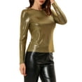 thumbnail image 4 of INSPIRE CHIC Women's Shiny Top Long Sleeve Round Neck Regular Fit Sparkly Evening Blouse XS Black Gold, 4 of 8
