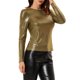 thumbnail image 4 of BLUSA BRILLANTE PARA MUJER INSPIRE CHIC, MANGA LARGA, CUELLO REDONDO, AJUSTE REGULAR, BLUSA DE NOCHE BRILLANTE L NEGRO DORADO, 4 of 8