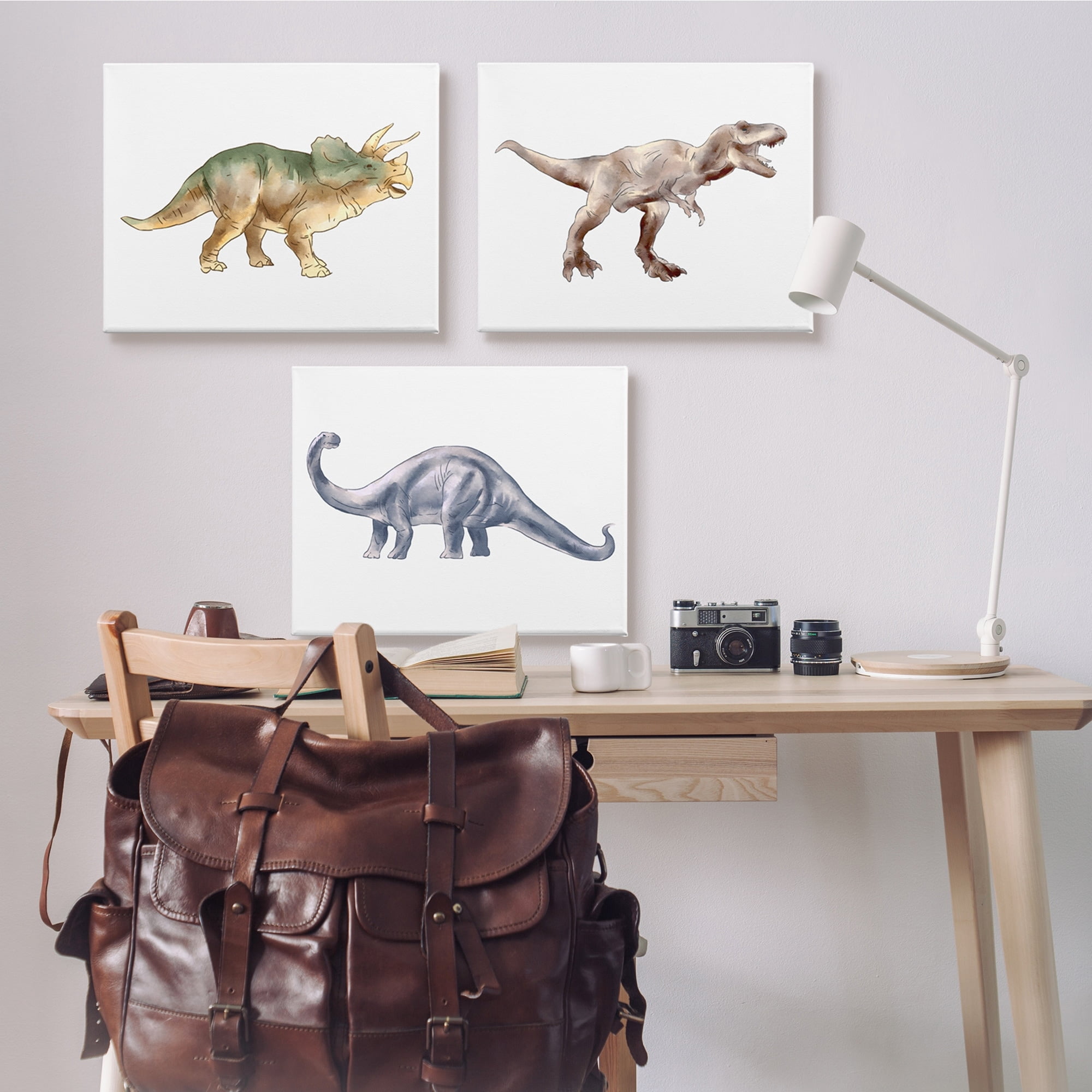 Stupell Industries Pre-Historic Dinosaurs Walking Fun Watercolor Reptiles Canvas Wall Art, 24 x 30, Design by Ziwei Li