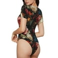 thumbnail image 3 of Haiem Rose Flowers Women's Crew Neck Short Sleeve Bodysuit Tops Stretchy Slim Basic-X-Large, 3 of 9