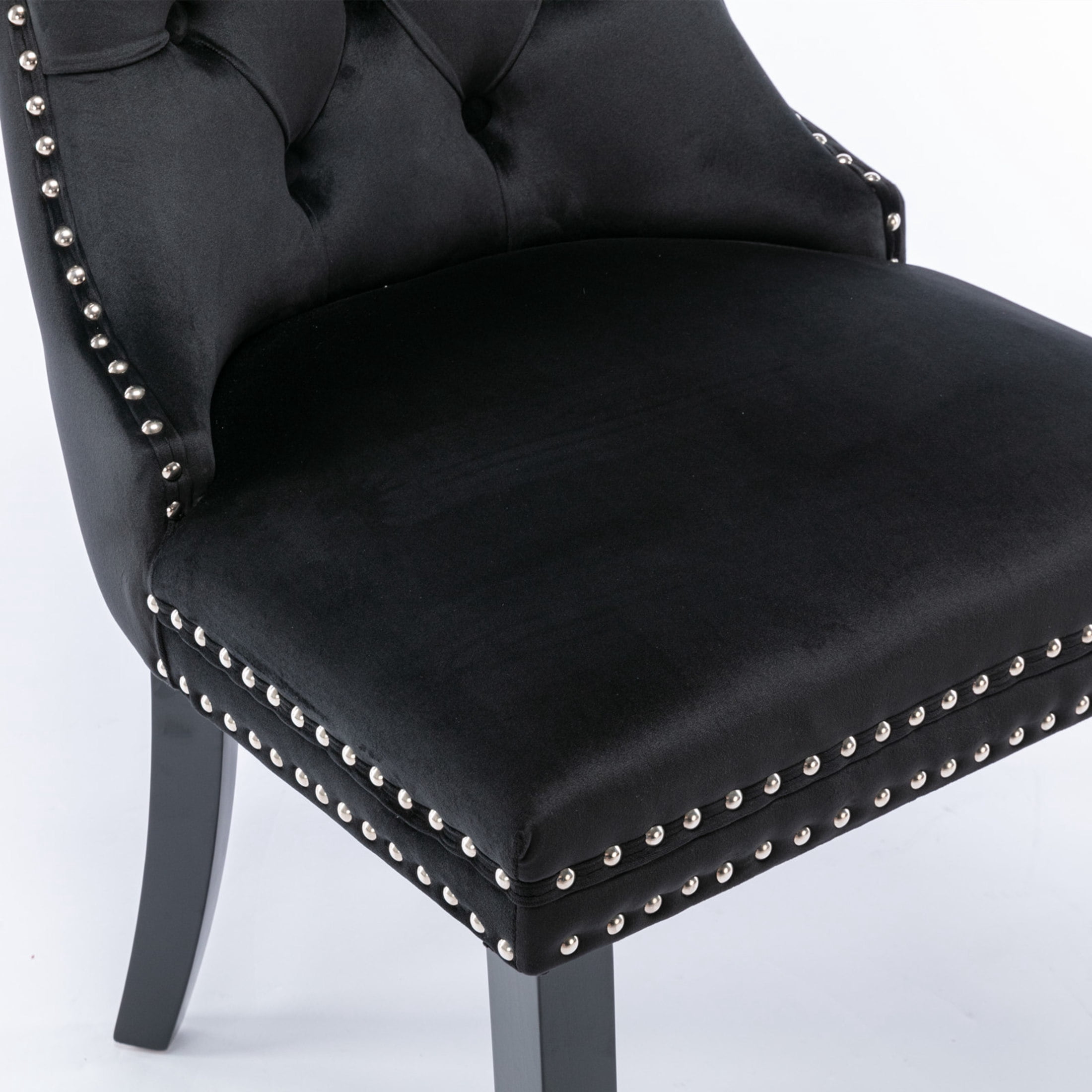 Noble House Tufted Velvet Dining Chair, Nailhead Trim, Solid Wood Legs, Black