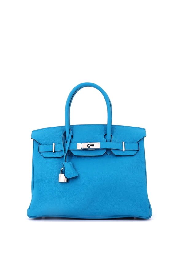 Pre-Owned Birkin Handbag Bleu Zanzibar Togo with Palladium Hardware 30 By Rebag