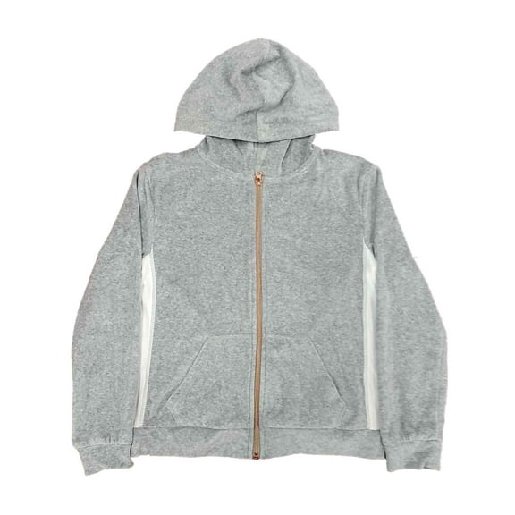 Xersion Girls 2-Tone Gray & White Zip Front Hoodie Sweatshirt Jacket L (14)