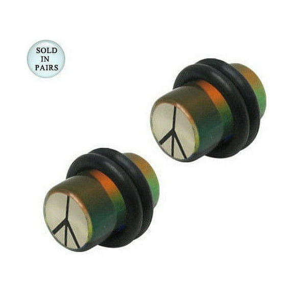 Pair of 2 Gauge Peace Sign Acrylic Ear Plug