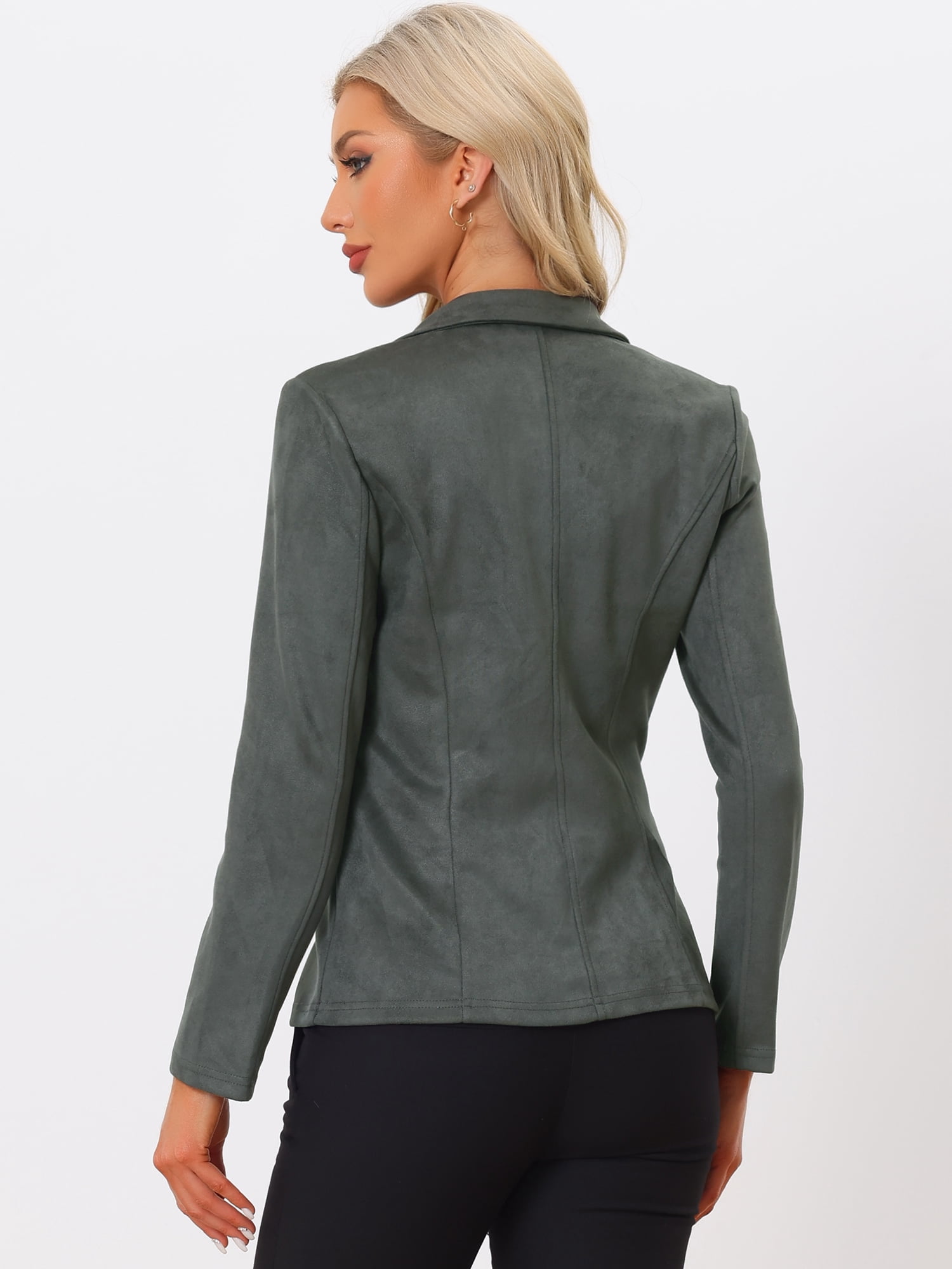 DARING DIVA Women's Faux Suede Lapel Collar Long Sleeve Work Jacket XL Dark Grey
