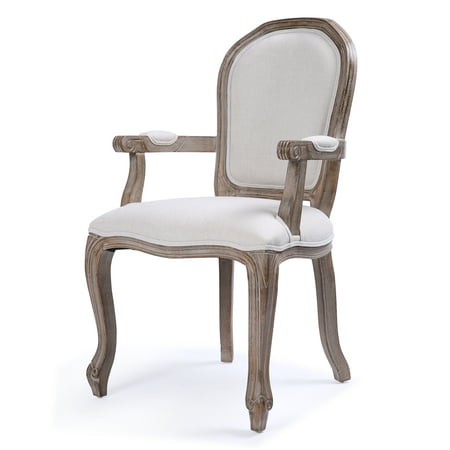 Belleze Modern Classic Elegant Upholstered Linen High Back Formal Dining Chair W/Padded Arm Rest and Wood Legs,