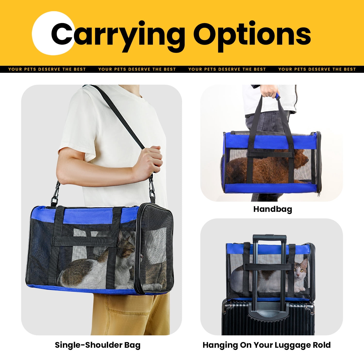 Conlun Cat Dog Carrier,Soft-Sided Pet Carriers for Dogs with 4-Sided Mesh,Cat Transport for Large Cats Small Dog Up to 9.9Kg,Collapsible Dat Travel Carrier-L,Blue