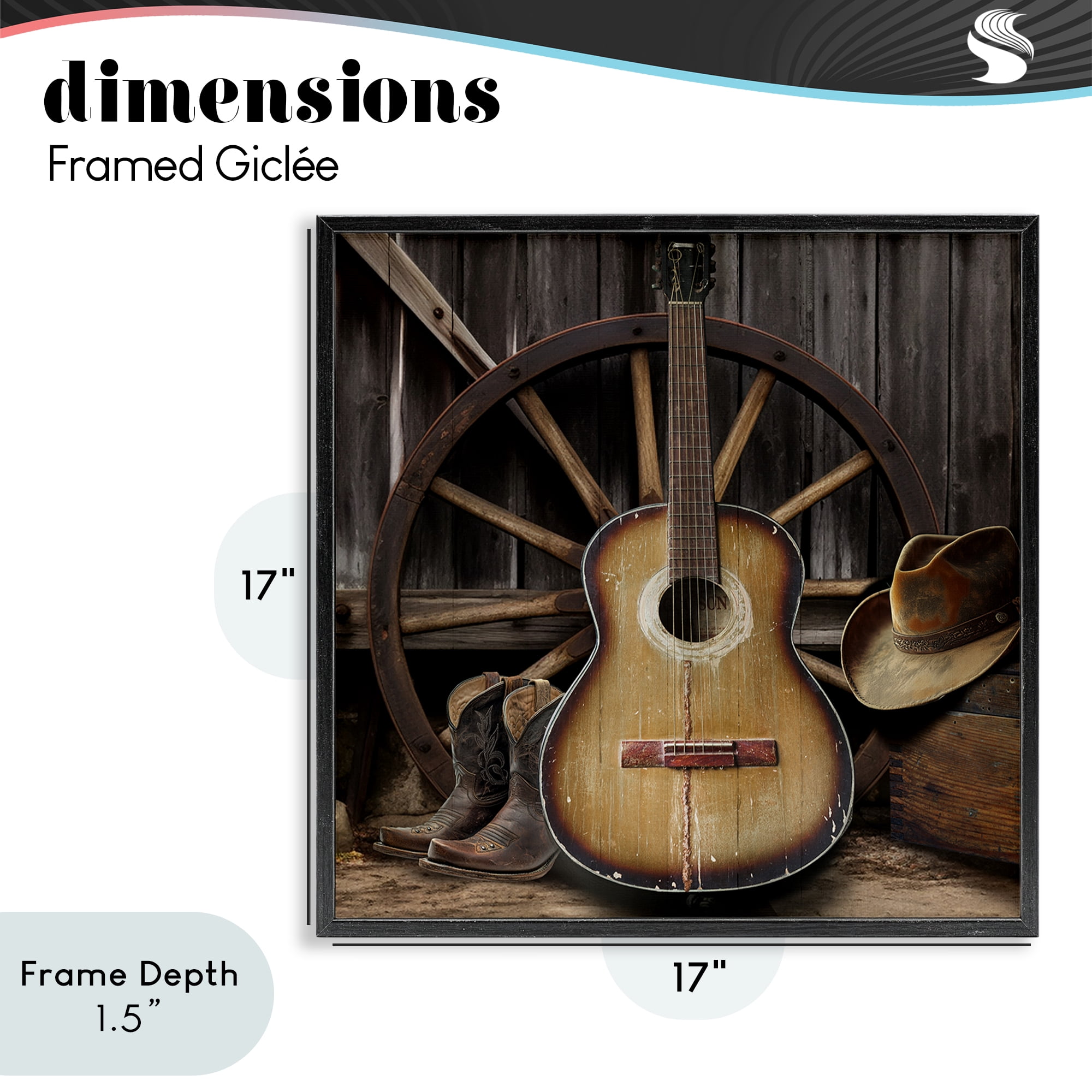 Stupell Industries Rustic Western Guitar with Hat Black Framed Giclee Art, design by CAD Designs