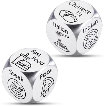 2 PCS Gag Gifts for Men & Women, Food Decision Dice Game, Date Night Ideas, Funny Gifts for Couples, Birthday &, Small, Silver