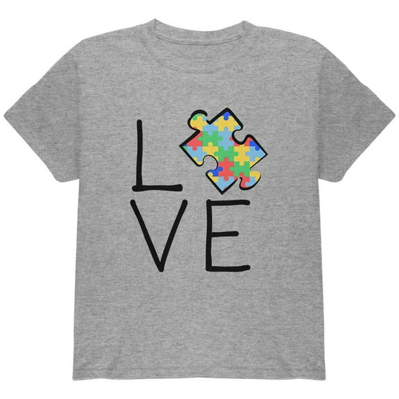 Autism Awareness Love Puzzle Piece Youth T Shirt Heather YXL