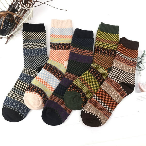 5 Pairs Retro Middle Socks Tube Crew Socks for Men，Christmas Holiday Winter Gifts，Style 1