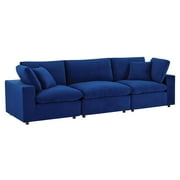 Modway Commix Down Filled Overstuffed Performance Velvet 4-Piece Sectional Sofa in Navy