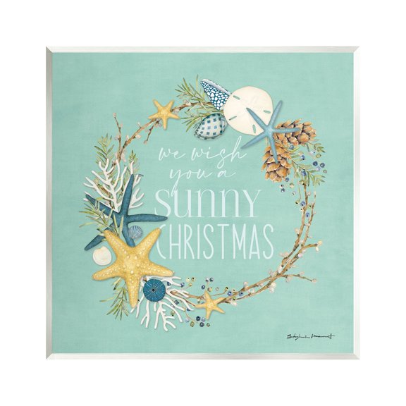 Stupell Industries Wish You A Sunny Christmas Wreath Holiday Painting Unframed Art Print Wall Art