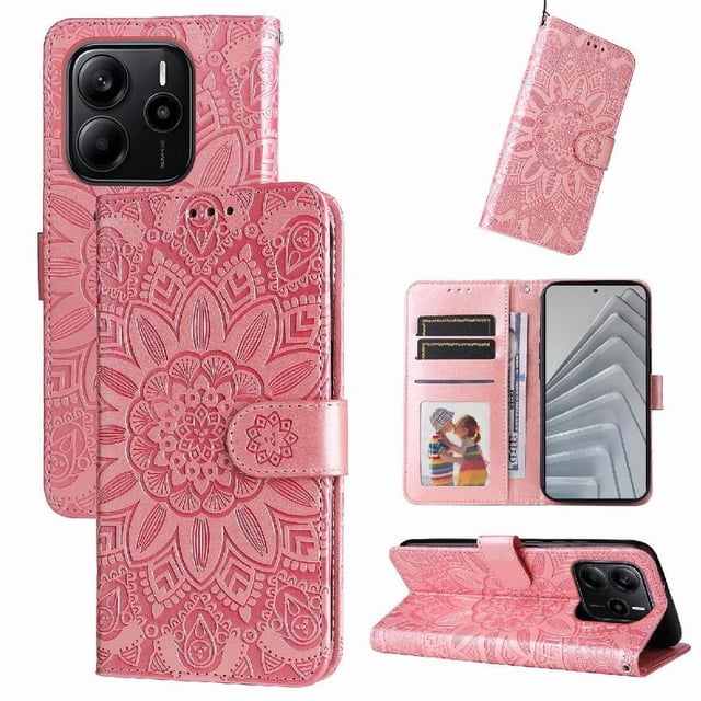 Funda tipo cartera GANGXUN para Xiaomi Redmi Note 14 4G , diseño girasol, cuero PU, soporte, cierre magnético, tarjetero