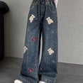 thumbnail image 6 of hengsof Fashionable Embroidered Flared Jeans for Girls, Stretchy Wide Leg Casual Jeans, Comfortable Everyday Jeans, Sizes 4-15 Years, 6 of 8