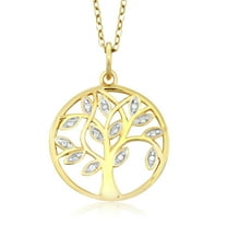 Gem Stone King Tree Of Life Round Diamond Accent Pendant Necklace for Women | 18K Yellow Gold Plated 925 Sterling Silver | With 18 inch Chain