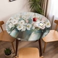 thumbnail image 5 of Retro White Pink Camellia Elastic Fitted Round Table Cover Wood Grain Waterproof Outdoor Tablecloth for Holiday Party, Picnic, Patio & Dining Fits Tables Up to 45"-54", 5 of 8