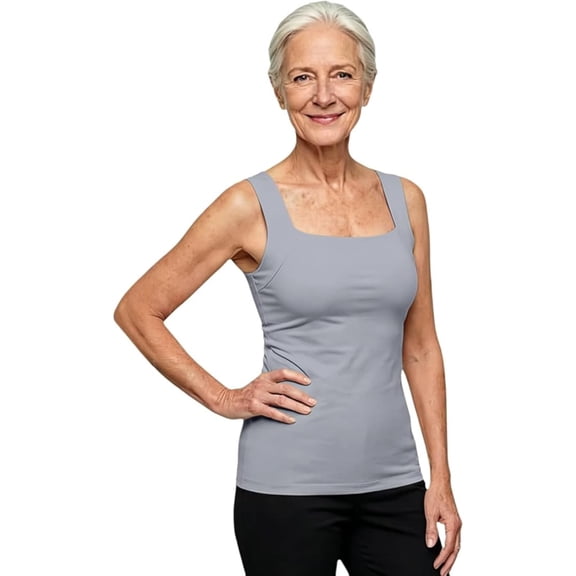 Maggie's Tanks Women's Square Neck Tank Top with Built-In Bra, Wide Strap Shelf Bra Cami