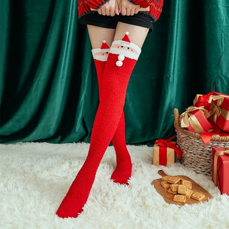 

KEUSN Coral Over The Knee High Socks Stockings Women Christmas Socks Warm Thick Socks