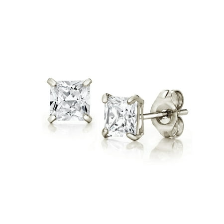 14k Yellow Gold Swarovski Crystal Jewelers 14K White Gold 3MM Princess-Cut Stud Earrings made with Crystals Swarovski BOXED ()