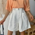 thumbnail image 4 of XIAONU Women's High Waist Denim Shorts Wide Leg Pleated Bottoms Stretchy Casual Weekend Shorts White, 4 of 4