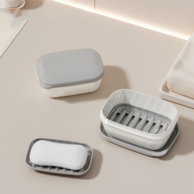 Jabonera de viaje con tapa, de doble capa, con drenaje, ideal para viajes de negocios y viajes. Caja de plástico para guardar jabón.