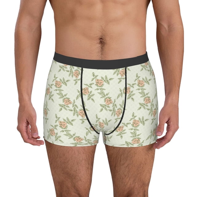 Balery Rose Darkseagreen Color Background Calzoncillos bóxer para hombre, ropa interior de algodón suave y transpirable con cinturilla de nailon-Medium