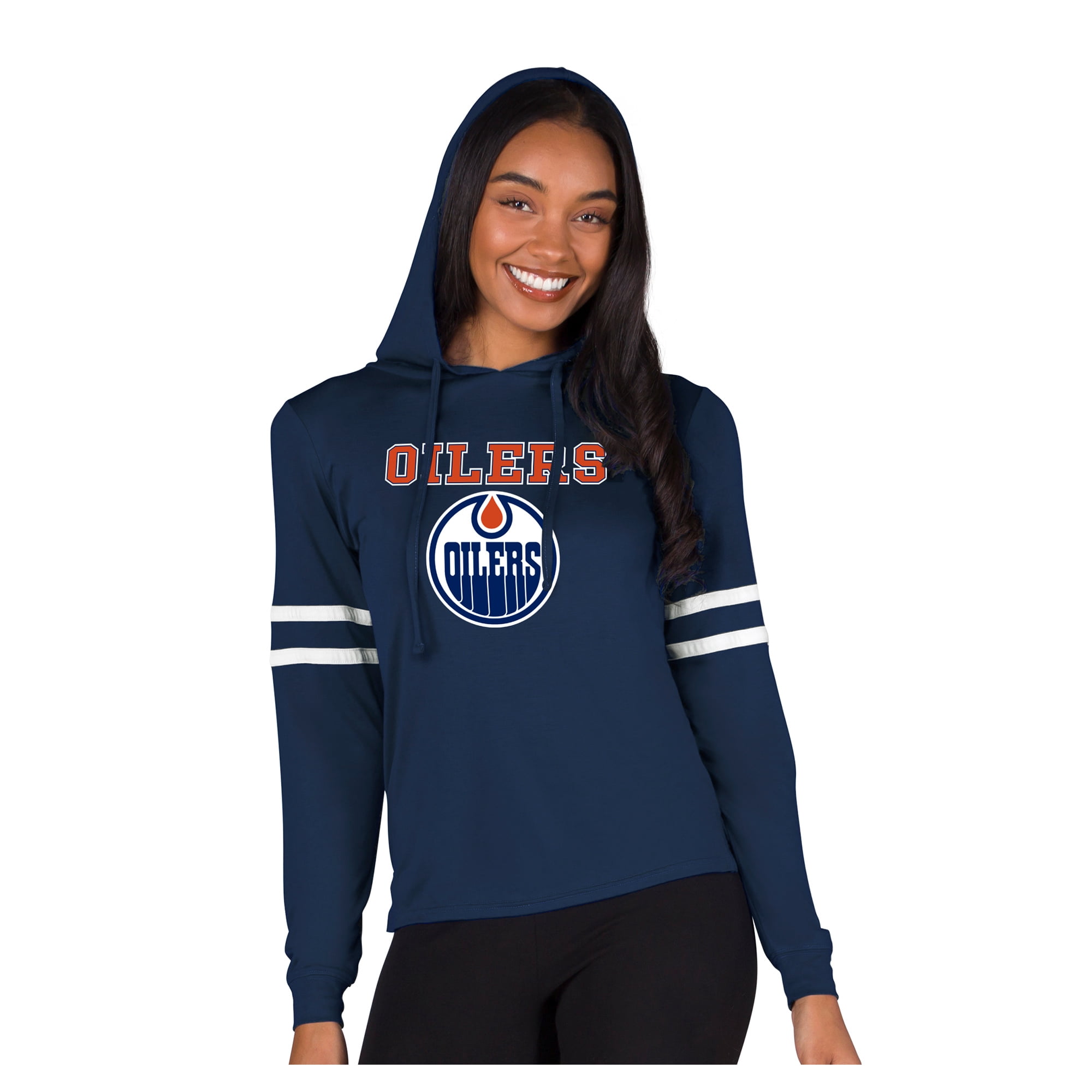 Women's Concepts Sport Navy Edmonton Oilers Marathon Long-Sleeve Hooded T-Shirt