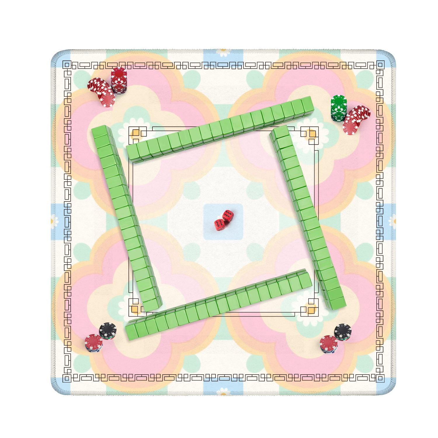 Mahjong Mat 31.5" x 31.5" Pastel Floral Seamless Geometric Retro Design Non-Slip Noise Reduction American Mahjong Tiles Table Cover for Dominoes Poker Card Board Games Gift