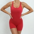 thumbnail image 2 of Spandex Bodysuit Romper for Women Shorts Workout Yoga Fitness Outfit Criss Cross Backless Sleeveless Jumpsuits (S, Red 02), 2 of 5