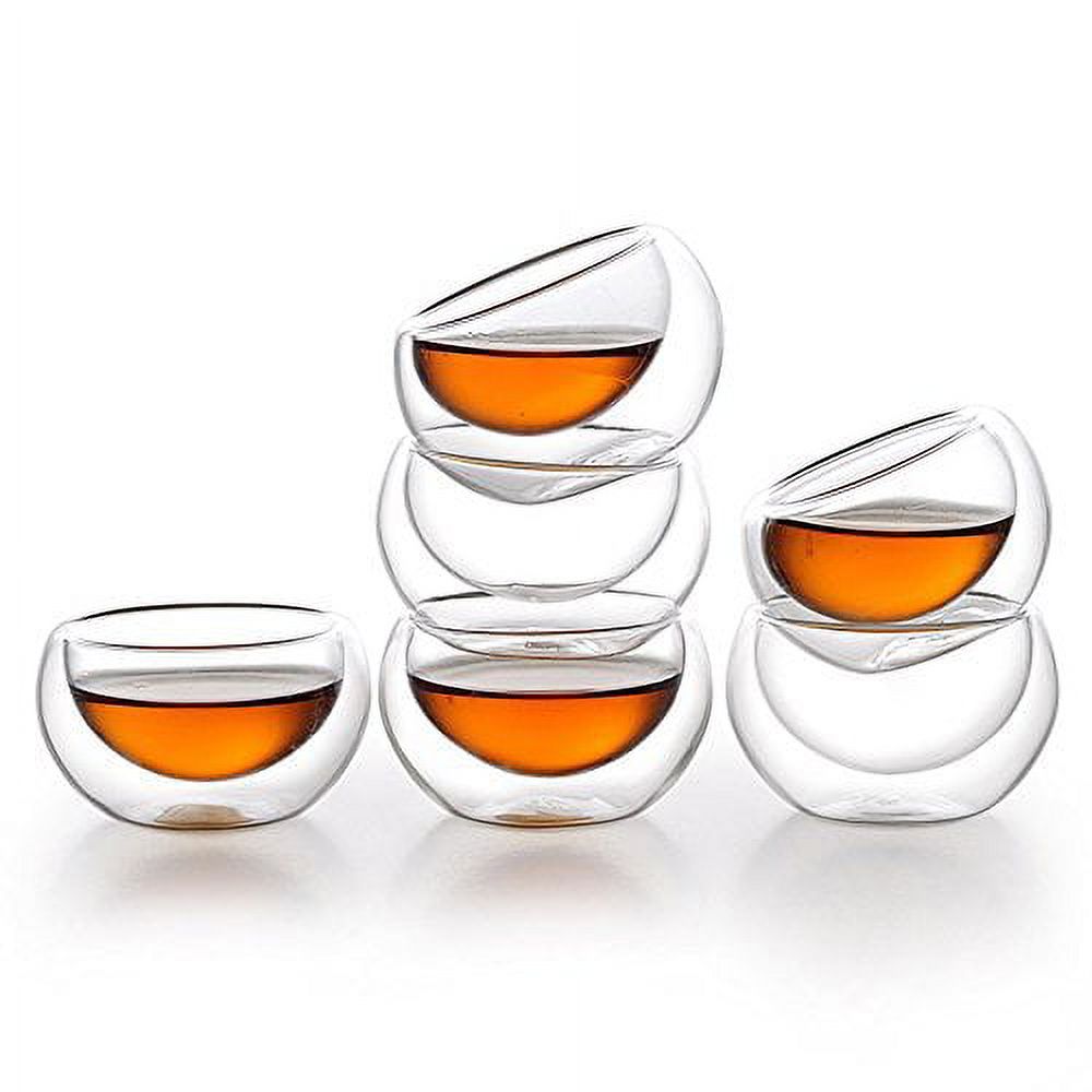 Double Wall Glass Espresso Tea Cups Extra Thick Glasses Set of 6 (2 oz.fl)