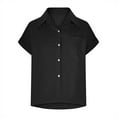 thumbnail image 7 of Qetyuw Womens Button Down Cropped Shirts Elegant Rolled Short Sleeve Tshirts Casual Solid Lapel Blouses with Chest Pocket Basic Lightweight Baggy Tops, 7 of 7