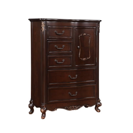 Benjara Leon 56 Inch Tall Dresser Chest, 5 Drawer, Cabinet, Grooved, Gold, Brown