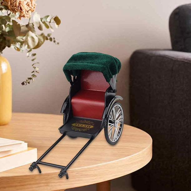 Mini Rickshaw 1/12 Modelo de colección de adornos para automóviles con toldo de simulación con neumáticos de simulación Simulation Running rojo yotijar Correr carrito