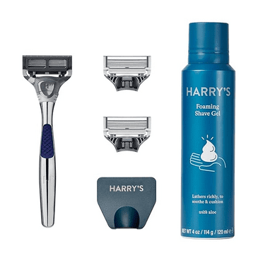 Harry's Razors for Men - Winston Shaving Set 5 Blade Razors with Lubricating Strip & Precision Trimmer, 3 Razor Blade Refills, Travel Blade Cover, and