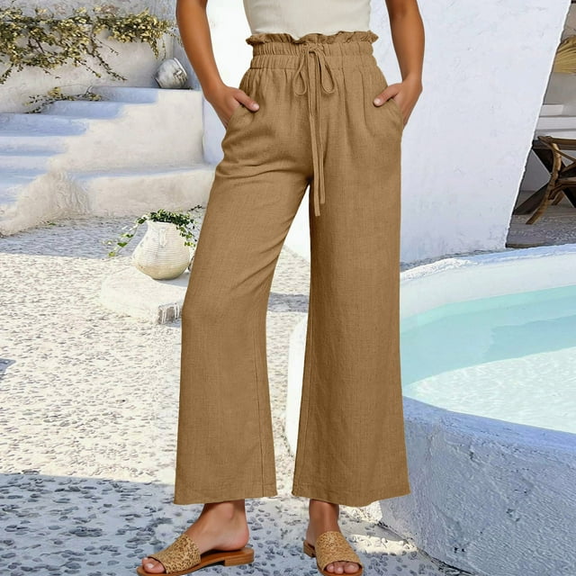 Women's Casual Loose Fit Straight Leg Pants Elastic Waist Comfortable Daily Wear Pure Color Summer Trousers For Spring And Season Womens Casual Pants Drawstring Sweatpants for Women Tall Womens