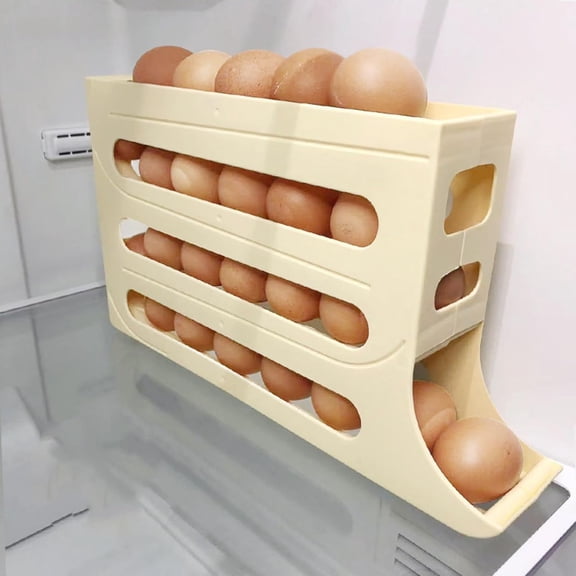4 Tiers Egg Holder for Fridge, Space-Saving Egg Dispenser, Scrolling Egg Organizer, Automatic Scrolling Egg Rack Holder, Large Capacity Eggs Organizer Storage 30 Egg for Fridge