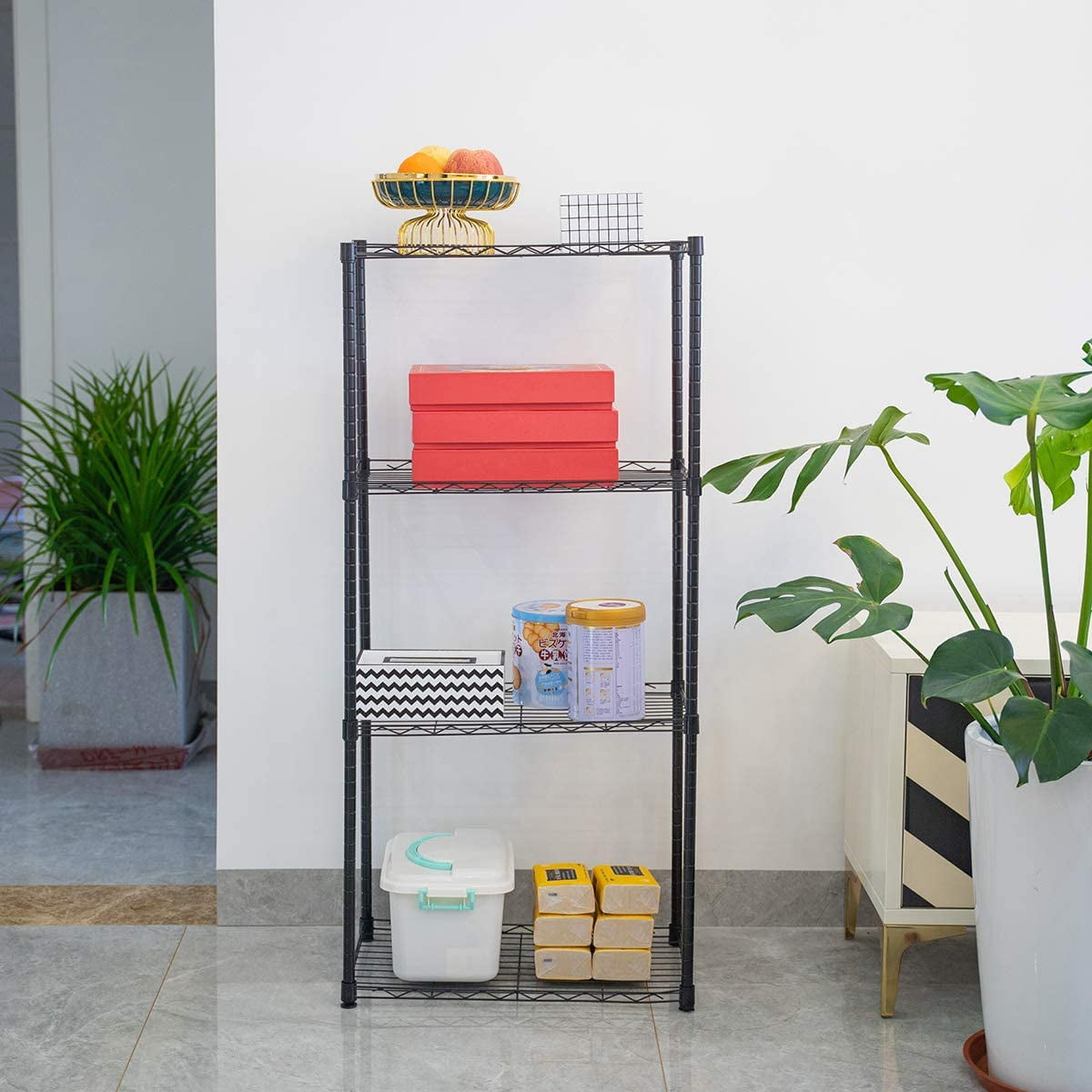 Private Jungle 4-Tier Wire Shelving 4 Shelves Unit Metal Storage Rack Durable Organizer Perfect for Pantry Closet Kitchen Laundry Organization,Black