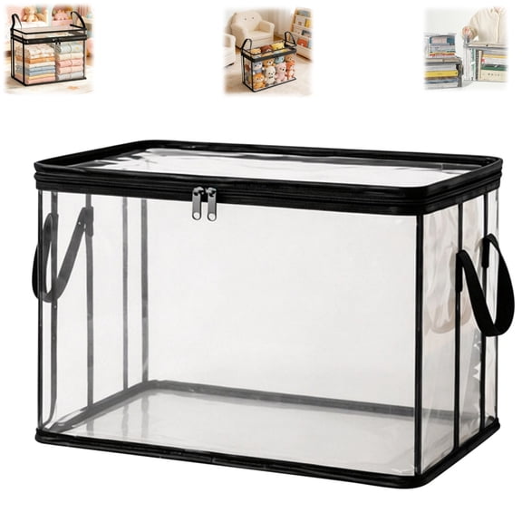 Clear Thick Plastic Storage Box with Hinged Lid, Durable High Capacity Organizer, Perfect for Home, Camping, Travel, Attic and Moving