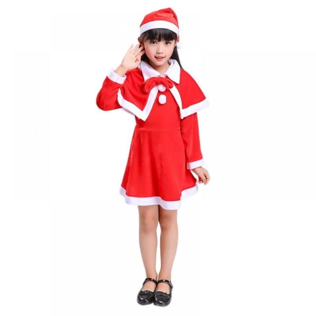 Disfraz navideño para niñas, traje de Papá Noel para niñas pequeñas, vestido para fiesta de cosplay de Navidad, vestido informal rojo de manga larga de 3 a 16 años
