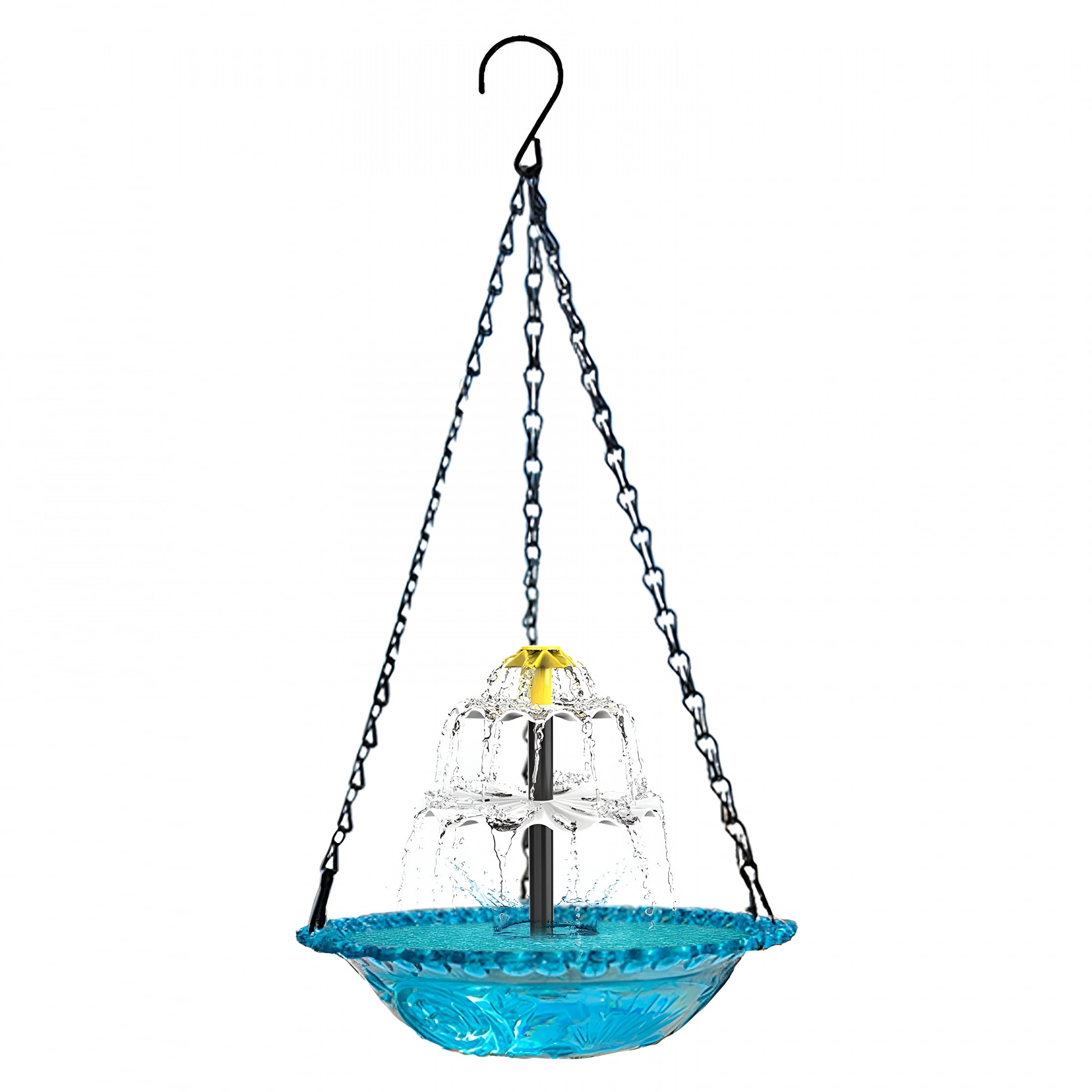 ACDANC Solar Cascade Hanging Bird Bath Fountain, Outdoor Hanging Bird Bath with Solar Pump Glass Bowl, Large Humming Birds Bath for Outdoor Garden Yard Patio Decoration, Blue