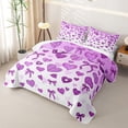 thumbnail image 3 of Homewish Cartoon Heart Bowknot Bed Spread Queen,Purple White Queen Coverlet Set,3pcs, 3 of 7
