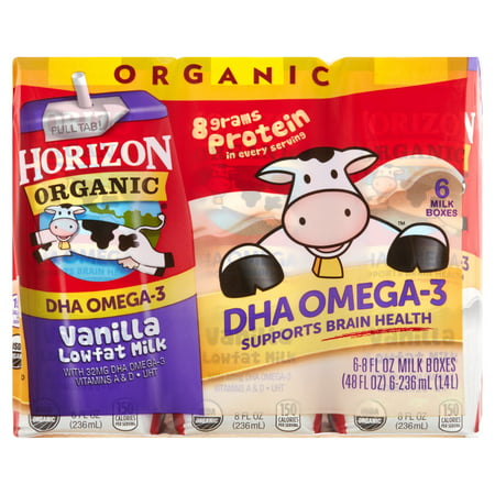 Horizon Organic Low-Fat Omega-3 Vanilla Milk, 8 fl oz, 6 (Best Organic Milk Brand In Usa)
