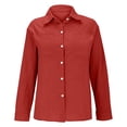 thumbnail image 4 of Shirts For Women Womens Cotton Linen Down Shirt Spring Casual Long Sleeve Solid Color Shirts Loose Work Tops With Pockets Womens Tops, 4 of 5