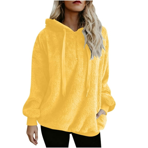 UAMVSH Plus Size Hoodies for Women Fleece Sherpa Quarter Zip Pullover Tops Comfy Soft Fuzzy Long Sleeve Tops with Pockets for Cold Winter